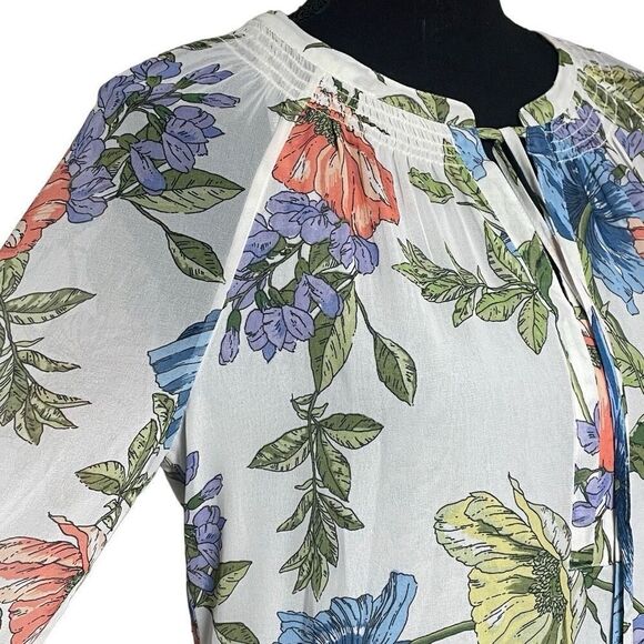 Daniel Rainn Semi-Sheer White Floral Notch Neck Top N0476 - Picture 2 of 7